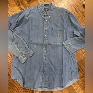 Vintage Chaps Ralph Lauren Blue Jean Denim Oxford Shirt Mens XL Button Down